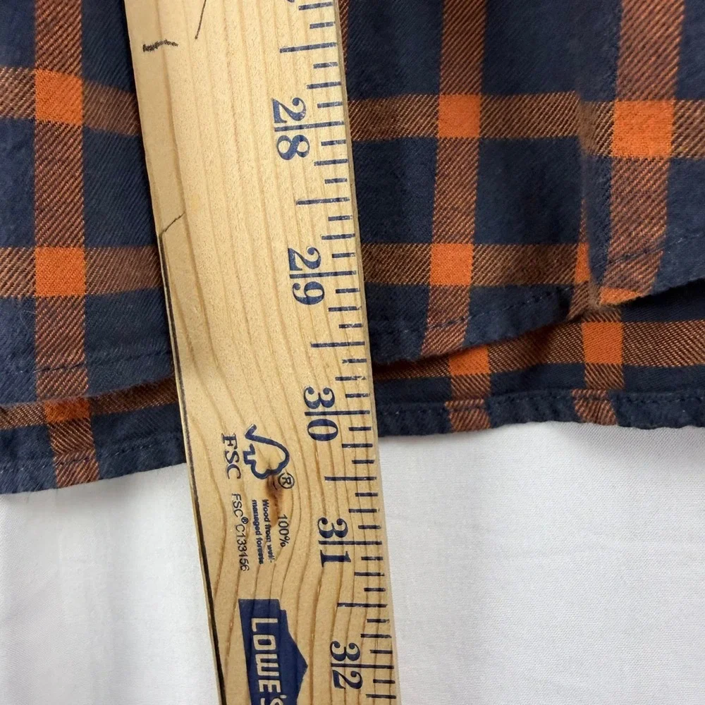Banana Republic Mens XL Luxe Flannel Shirt Navy Orange Check Untucked Slim‎ Fit